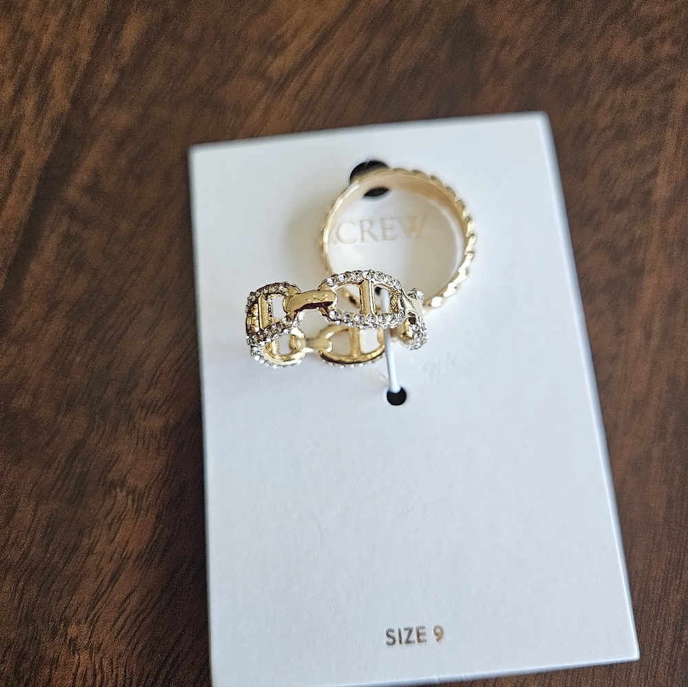 J.Crew Crystal Chain & Textured Band Rings Set, 9, Gold - Picture 4 of 6